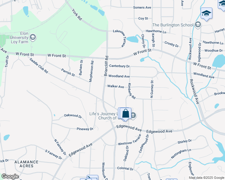 map of restaurants, bars, coffee shops, grocery stores, and more near 2234 Walker Avenue in Burlington