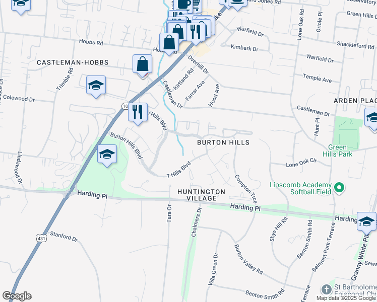 map of restaurants, bars, coffee shops, grocery stores, and more near 313 Boxmere Place in Nashville