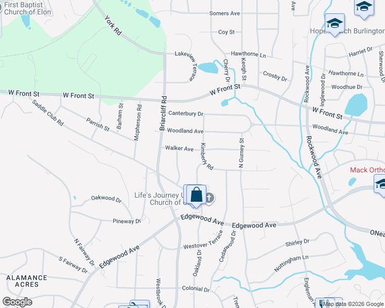 map of restaurants, bars, coffee shops, grocery stores, and more near 2210 Walker Avenue in Burlington