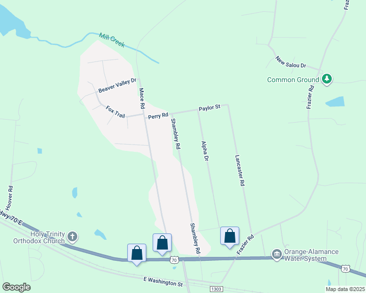 map of restaurants, bars, coffee shops, grocery stores, and more near 515 Shambley Road in Mebane