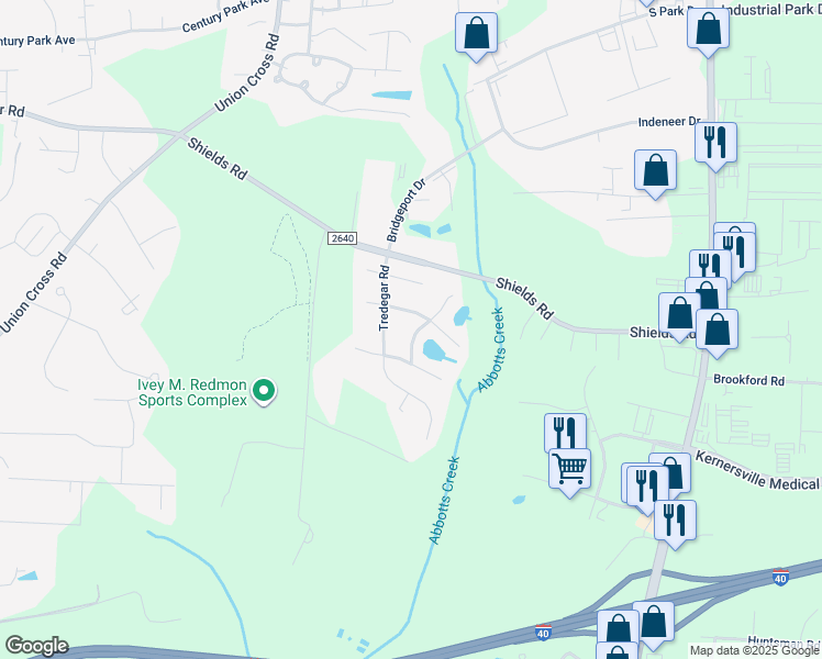 map of restaurants, bars, coffee shops, grocery stores, and more near 1610 Armistead Drive in Kernersville