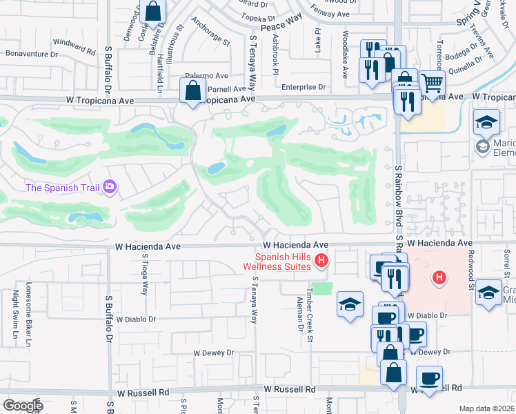 map of restaurants, bars, coffee shops, grocery stores, and more near 20 Wild Dunes Court in Las Vegas