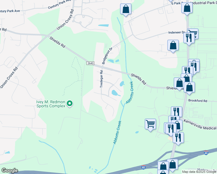 map of restaurants, bars, coffee shops, grocery stores, and more near 1610 Armistead Drive in Kernersville