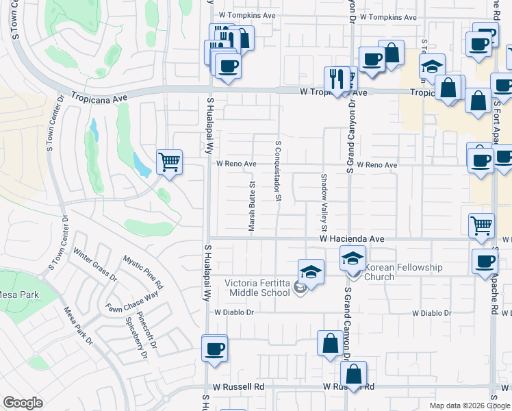 map of restaurants, bars, coffee shops, grocery stores, and more near 5206 Marsh Butte Street in Las Vegas
