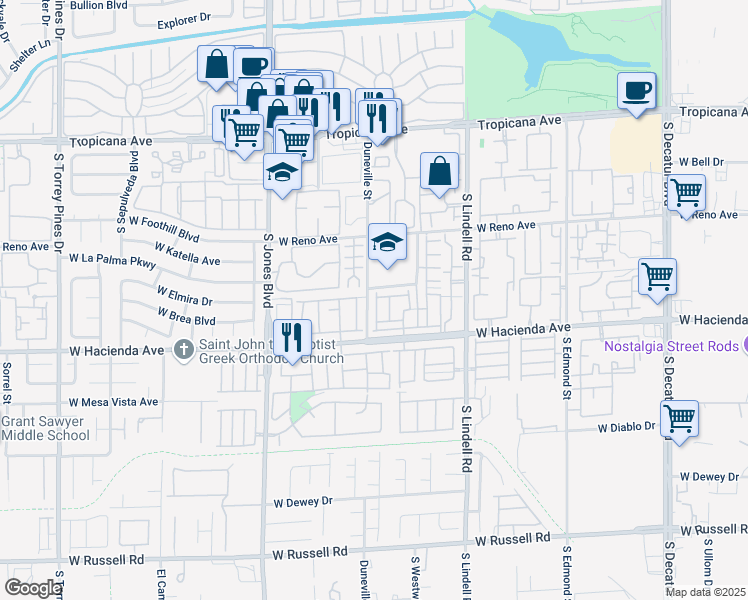 map of restaurants, bars, coffee shops, grocery stores, and more near 5814 Greenery View Lane in Las Vegas