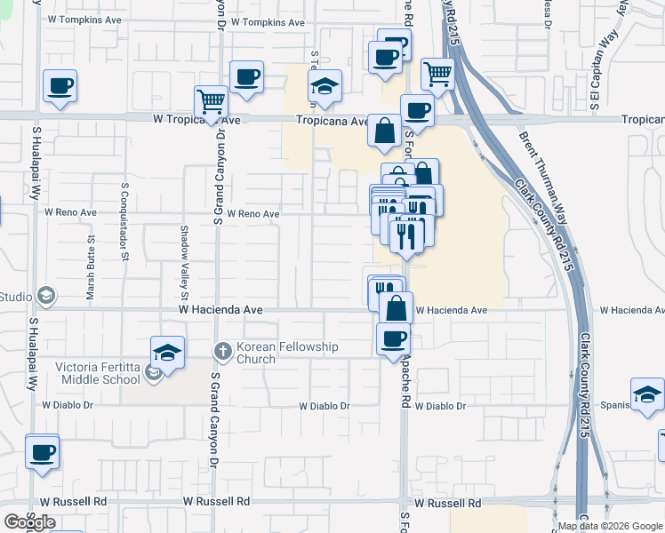 map of restaurants, bars, coffee shops, grocery stores, and more near 9534 Antelope Bend Court in Las Vegas