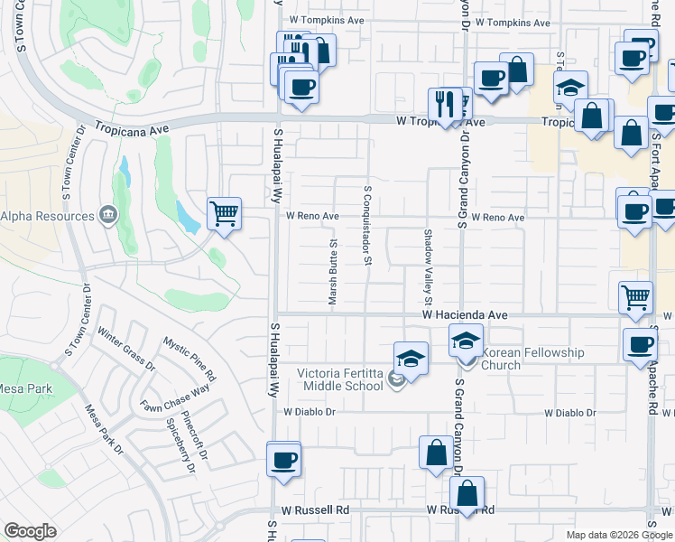 map of restaurants, bars, coffee shops, grocery stores, and more near 5206 Marsh Butte Street in Las Vegas