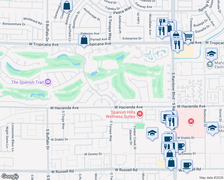 map of restaurants, bars, coffee shops, grocery stores, and more near 20 Wild Dunes Court in Las Vegas