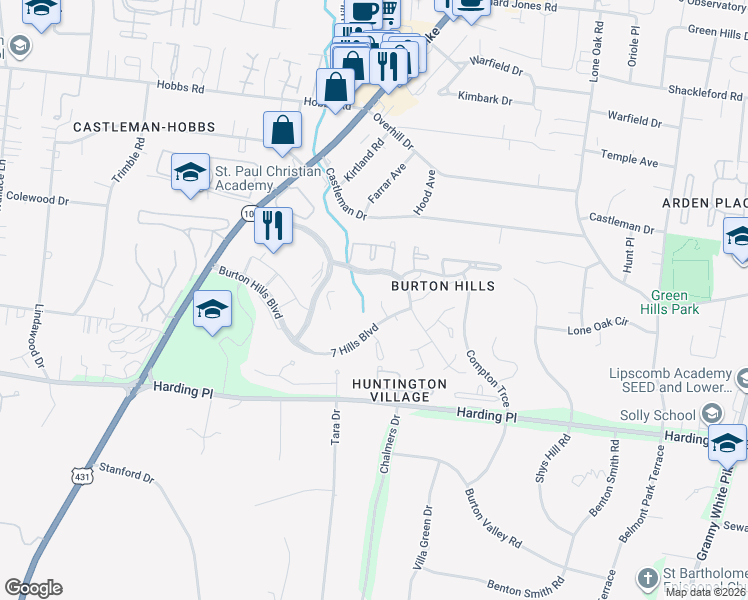 map of restaurants, bars, coffee shops, grocery stores, and more near 322 Boxmere Place in Nashville