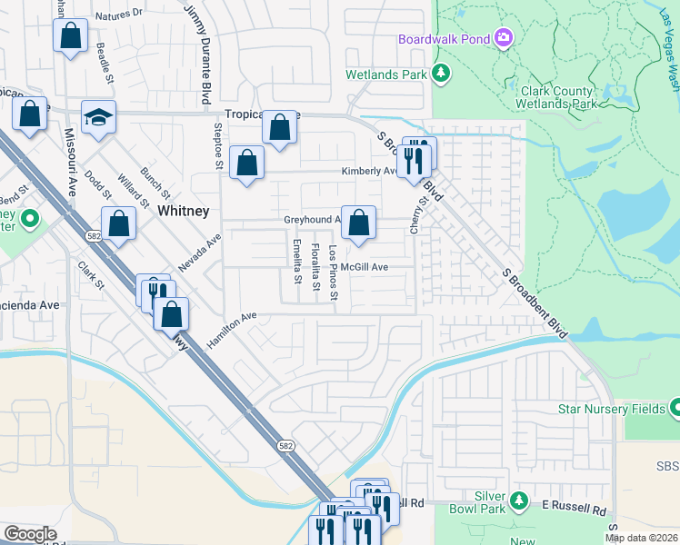 map of restaurants, bars, coffee shops, grocery stores, and more near 5240 Los Pinos Street in Las Vegas