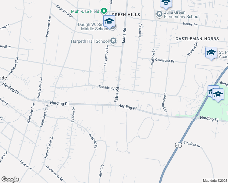 map of restaurants, bars, coffee shops, grocery stores, and more near 3801 Trimble Road in Nashville
