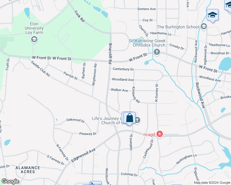 map of restaurants, bars, coffee shops, grocery stores, and more near 2234 Walker Avenue in Burlington