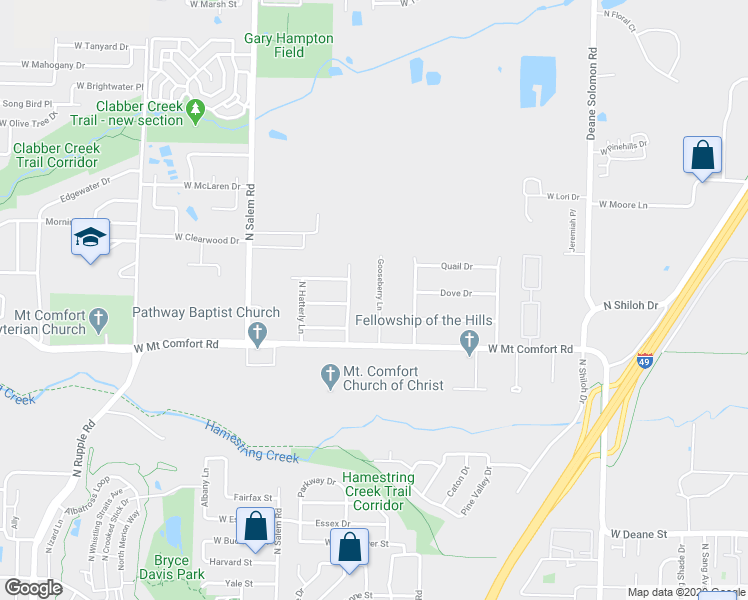 map of restaurants, bars, coffee shops, grocery stores, and more near 2327 Gooseberry Lane in Fayetteville