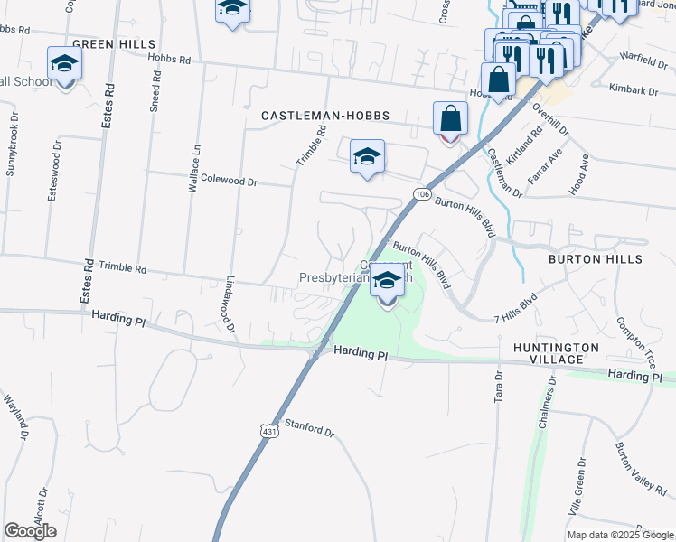map of restaurants, bars, coffee shops, grocery stores, and more near 301 Summit Ridge Circle in Nashville
