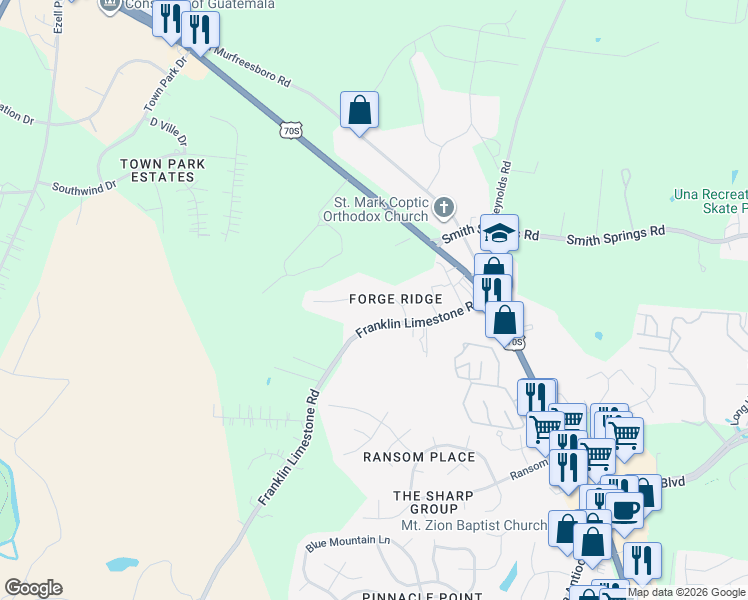 map of restaurants, bars, coffee shops, grocery stores, and more near 2121 Forge Ridge Circle in Nashville