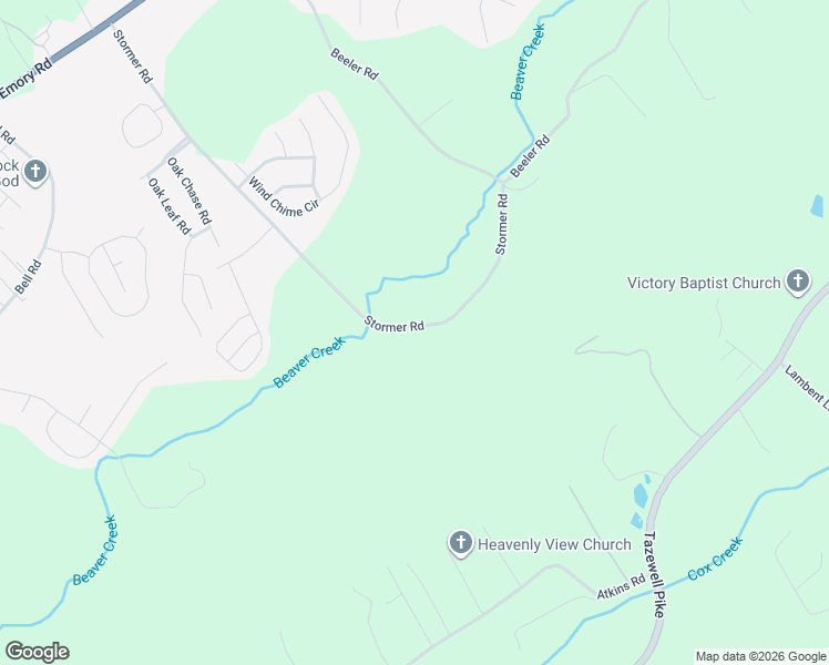 map of restaurants, bars, coffee shops, grocery stores, and more near 6416 Stormer Road in Knoxville