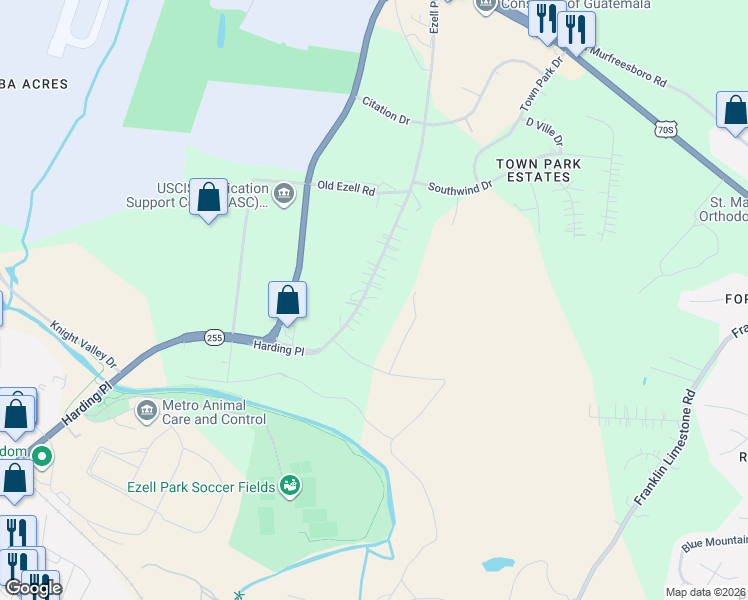 map of restaurants, bars, coffee shops, grocery stores, and more near 436 Ezell Pike in Nashville