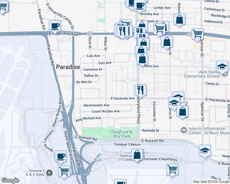 map of restaurants, bars, coffee shops, grocery stores, and more near 5235 Gray Lane in Las Vegas