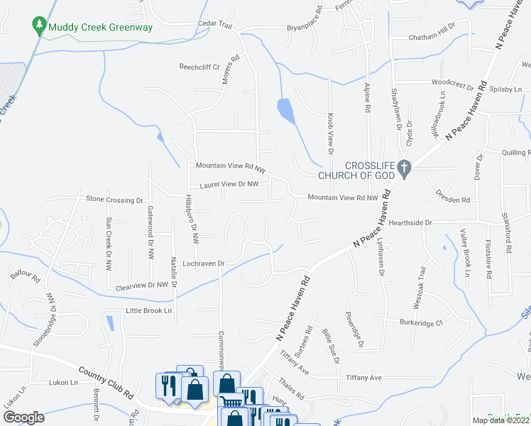 map of restaurants, bars, coffee shops, grocery stores, and more near 6040 Allington Court in Winston-Salem