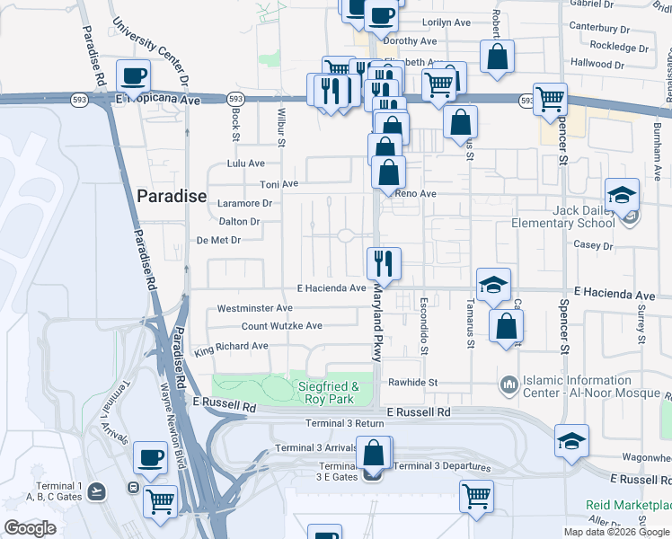 map of restaurants, bars, coffee shops, grocery stores, and more near 5225 Golden Lane in Las Vegas