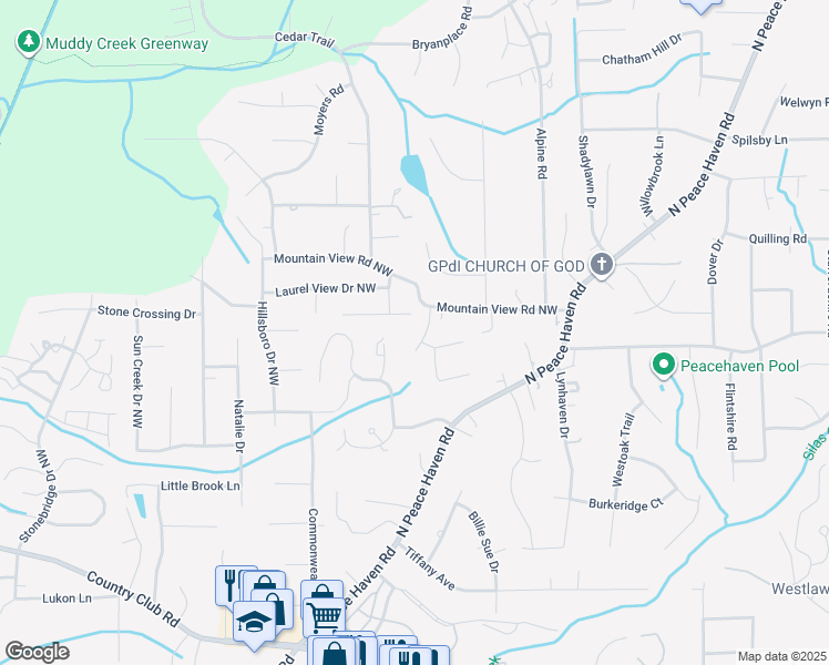 map of restaurants, bars, coffee shops, grocery stores, and more near 300 Braxton Ridge Court in Winston-Salem
