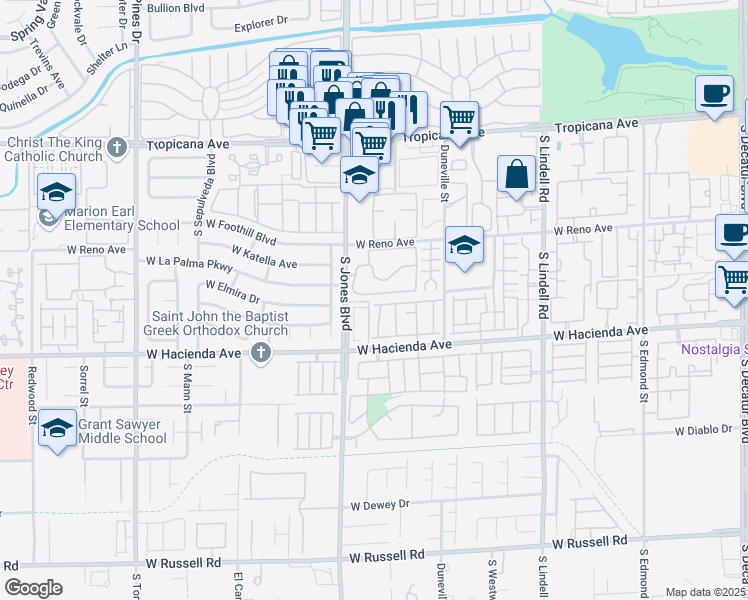 map of restaurants, bars, coffee shops, grocery stores, and more near 5998 Greenery View Lane in Las Vegas
