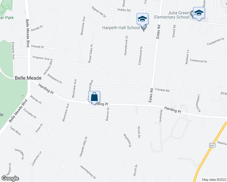 map of restaurants, bars, coffee shops, grocery stores, and more near 3905 Trimble Road in Nashville