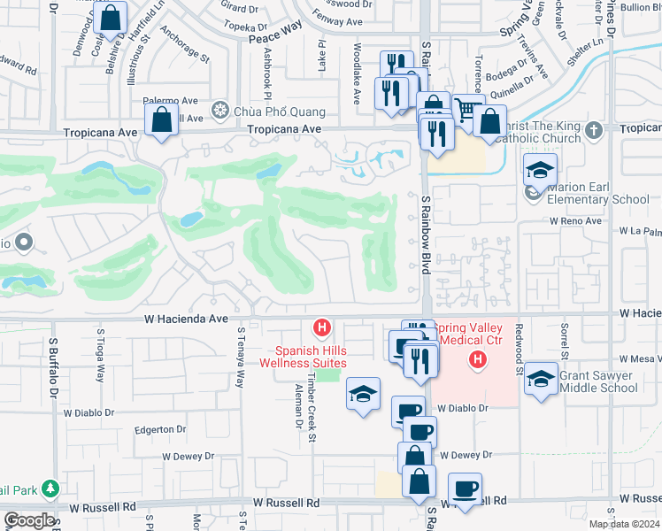 map of restaurants, bars, coffee shops, grocery stores, and more near 19 Vintage Court in Las Vegas