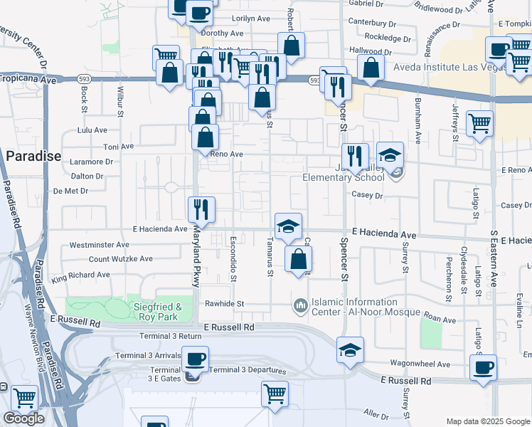 map of restaurants, bars, coffee shops, grocery stores, and more near 1442 Tamarus Street in Las Vegas