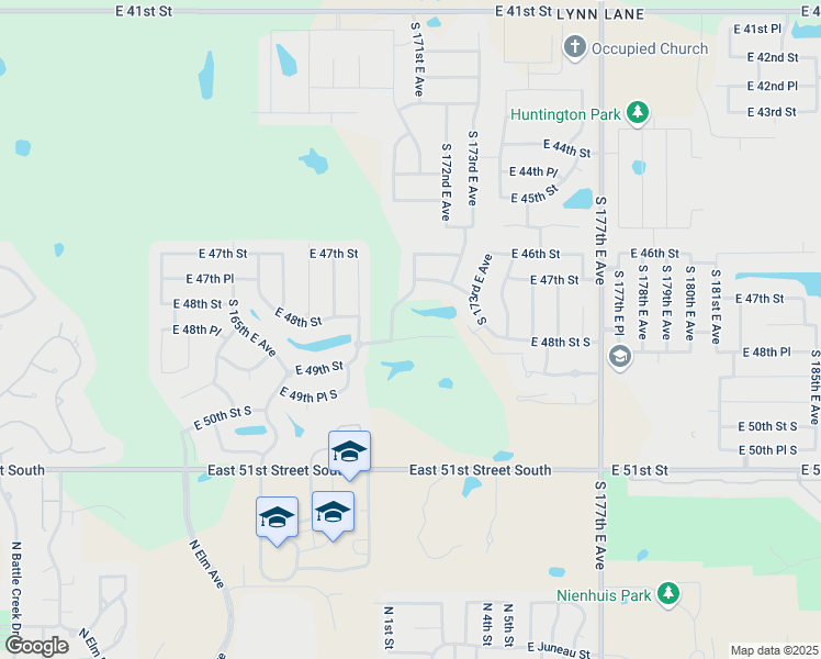 map of restaurants, bars, coffee shops, grocery stores, and more near 16913 East 48th Street in Tulsa