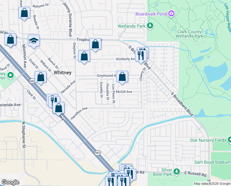 map of restaurants, bars, coffee shops, grocery stores, and more near 5240 Los Pinos Street in Las Vegas