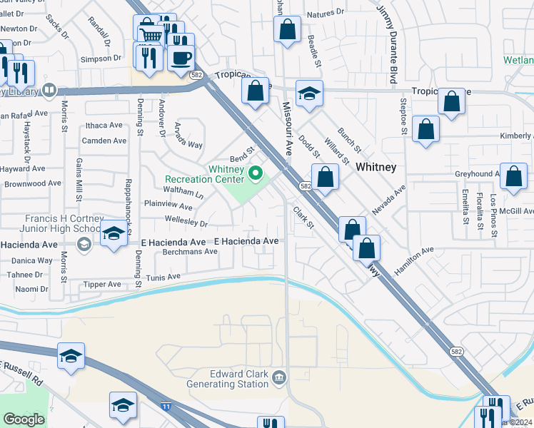 map of restaurants, bars, coffee shops, grocery stores, and more near 21 Stephanie Street in Las Vegas