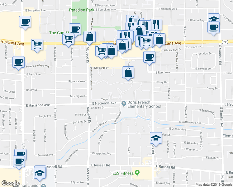 map of restaurants, bars, coffee shops, grocery stores, and more near 5259 Caspian Springs Drive in Las Vegas