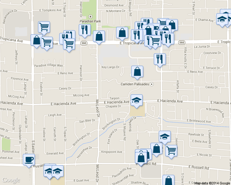map of restaurants, bars, coffee shops, grocery stores, and more near 3152 Tarpon in Las Vegas