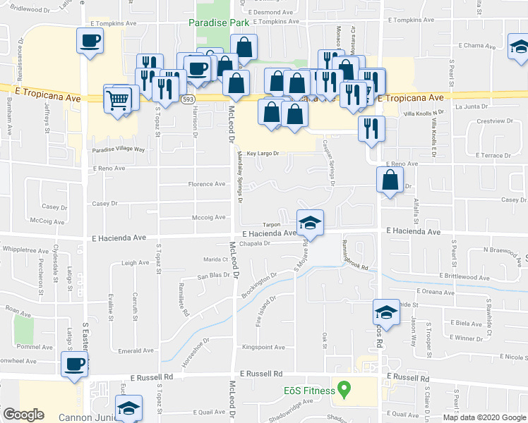 map of restaurants, bars, coffee shops, grocery stores, and more near 3050 Tarpon in Las Vegas
