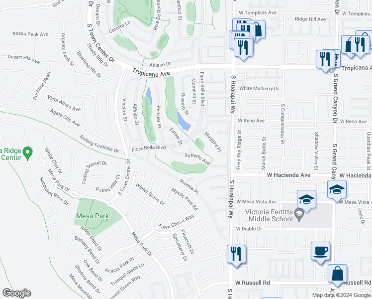 map of restaurants, bars, coffee shops, grocery stores, and more near 10424 Sofferto Avenue in Las Vegas