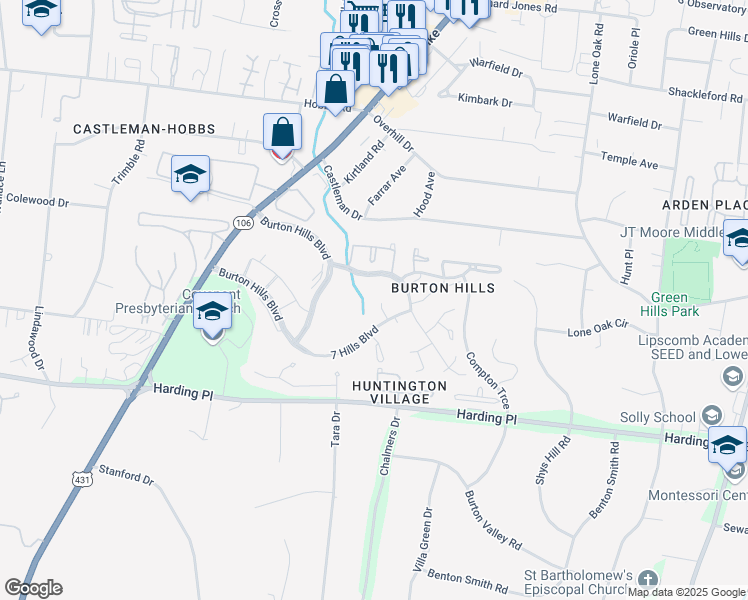 map of restaurants, bars, coffee shops, grocery stores, and more near 324 Boxmere Place in Nashville