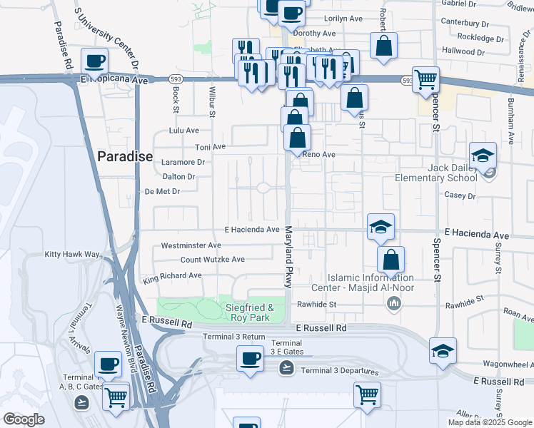 map of restaurants, bars, coffee shops, grocery stores, and more near 5225 Golden Lane in Las Vegas