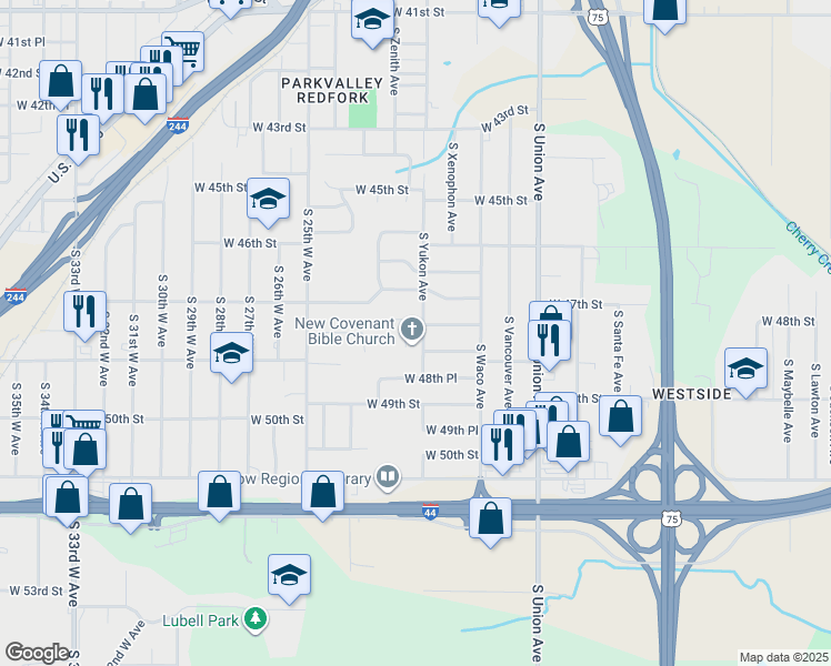 map of restaurants, bars, coffee shops, grocery stores, and more near 4730 South Yukon Avenue in Tulsa