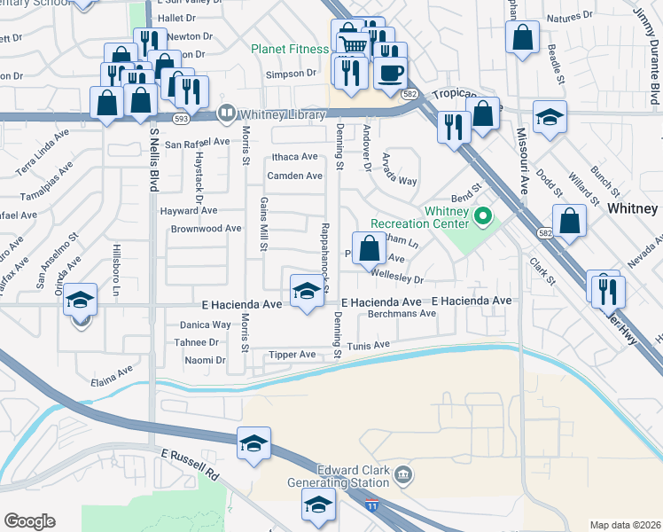 map of restaurants, bars, coffee shops, grocery stores, and more near 5215 Rappahanock Street in Las Vegas