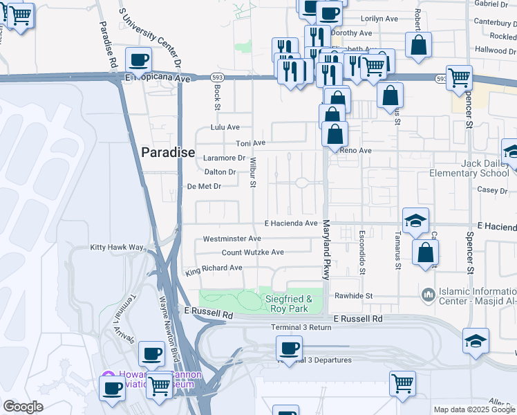 map of restaurants, bars, coffee shops, grocery stores, and more near 5254 Wilbur Street in Las Vegas