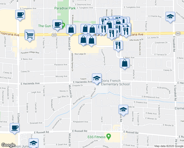 map of restaurants, bars, coffee shops, grocery stores, and more near 5261 Caspian Springs Drive in Las Vegas