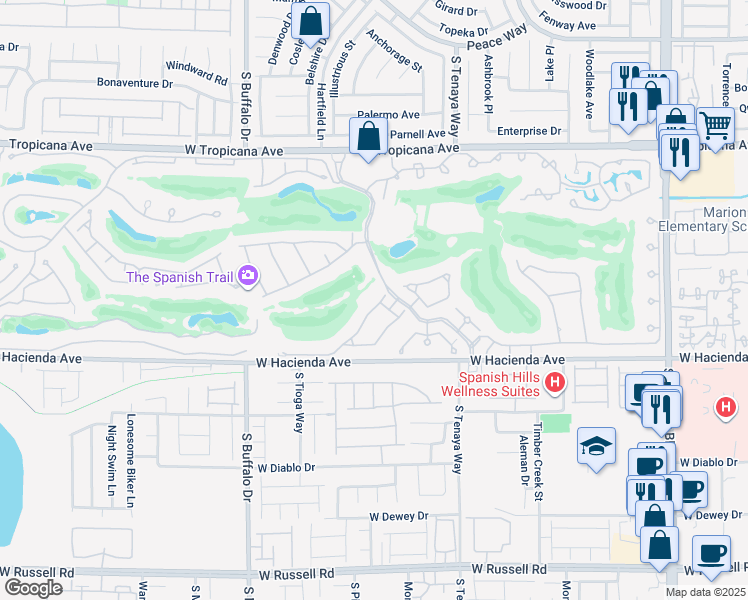 map of restaurants, bars, coffee shops, grocery stores, and more near 14 Sawgrass Ct in Las Vegas