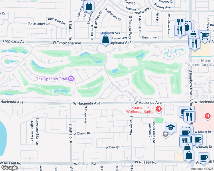 map of restaurants, bars, coffee shops, grocery stores, and more near 14 Sawgrass Court in Las Vegas