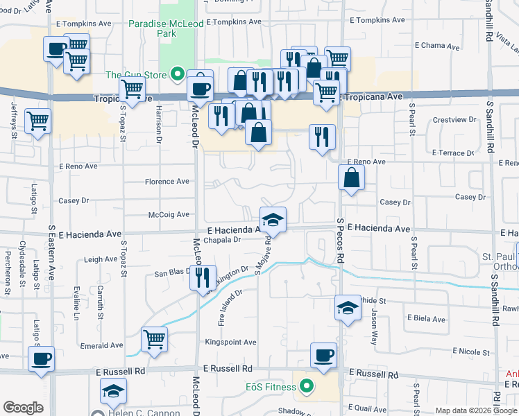 map of restaurants, bars, coffee shops, grocery stores, and more near 5259 Caspian Springs Drive in Las Vegas