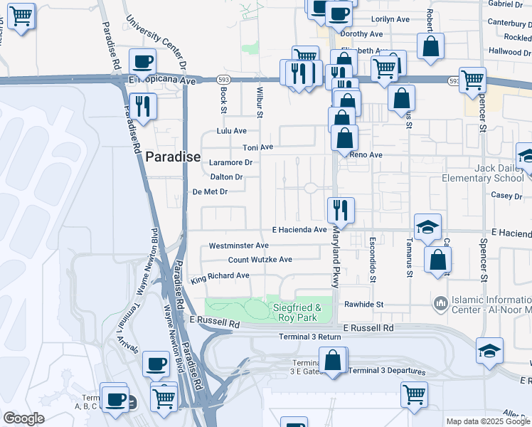 map of restaurants, bars, coffee shops, grocery stores, and more near 5254 Wilbur Street in Las Vegas