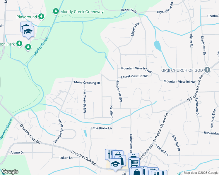 map of restaurants, bars, coffee shops, grocery stores, and more near 356 Natalie Drive in Winston-Salem