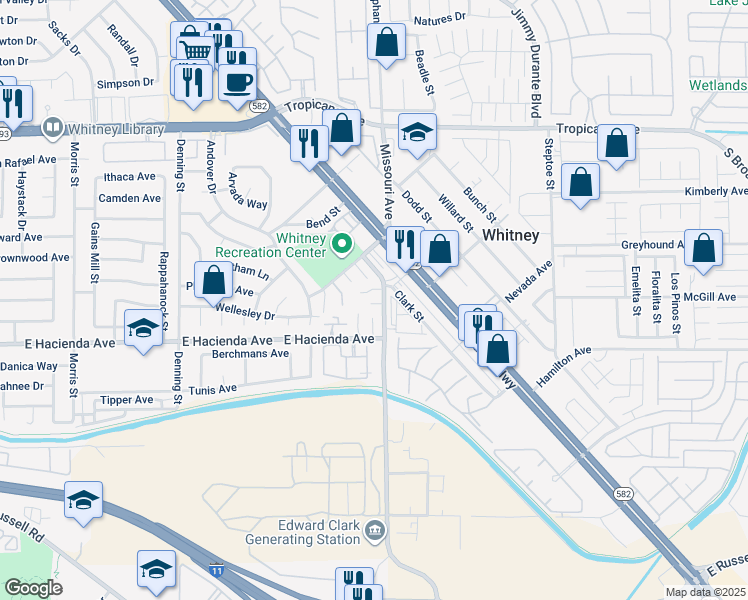 map of restaurants, bars, coffee shops, grocery stores, and more near 21 Stephanie Street in Las Vegas