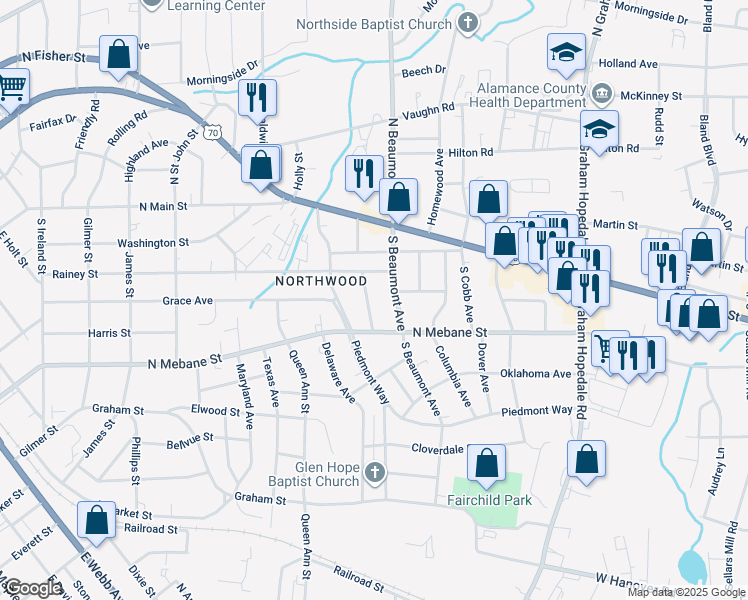 map of restaurants, bars, coffee shops, grocery stores, and more near 322 Georgia Avenue in Burlington