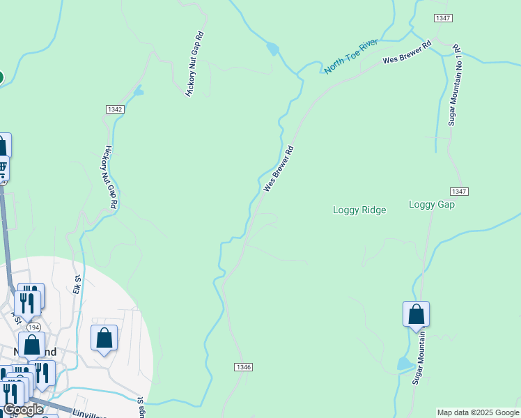 map of restaurants, bars, coffee shops, grocery stores, and more near 1312 Wes Brewer Road in Newland